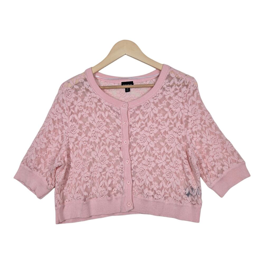 Torrid Lace Cardigan 00 Pink Coquette Balletcore Floral Sheer Crop